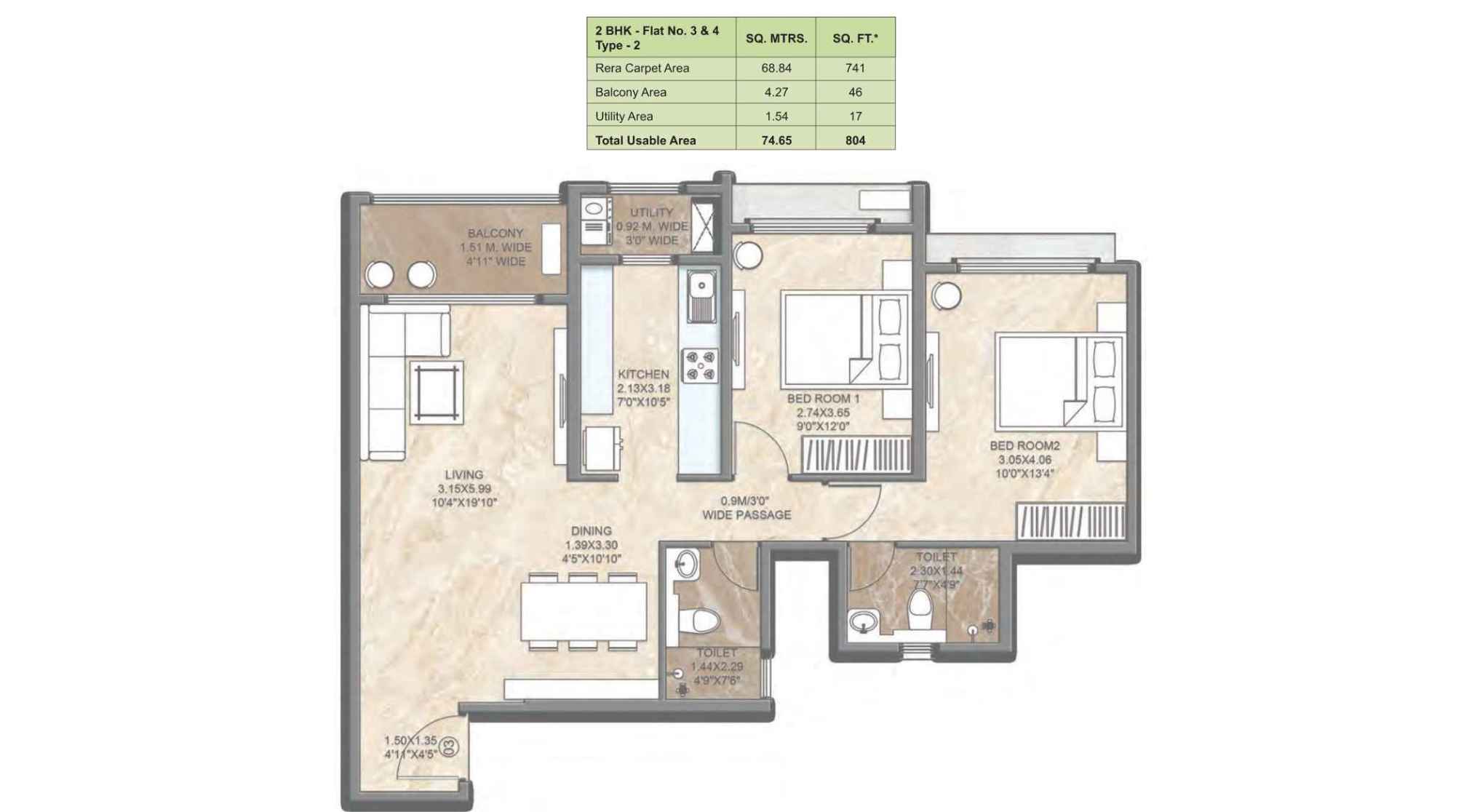 Dosti-Greenscape-Floor-Plan-Glade-2-BHK-804-Sqft