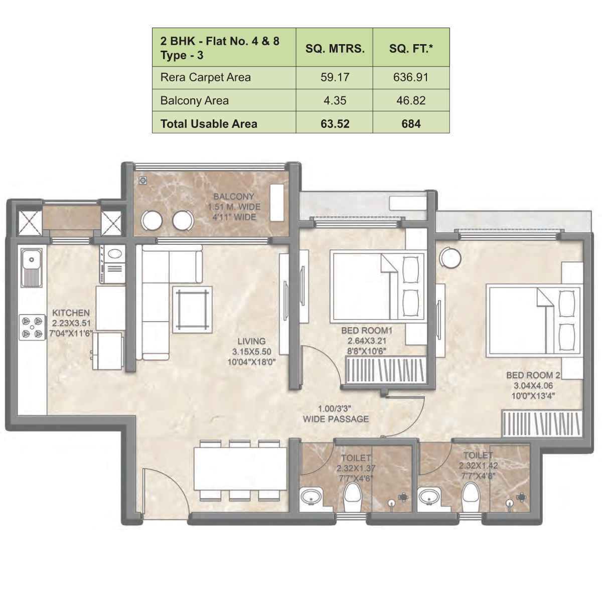 Dosti-Greenscape-Floor-Plan-Delta-Glade-2-BHK-684-Sqft