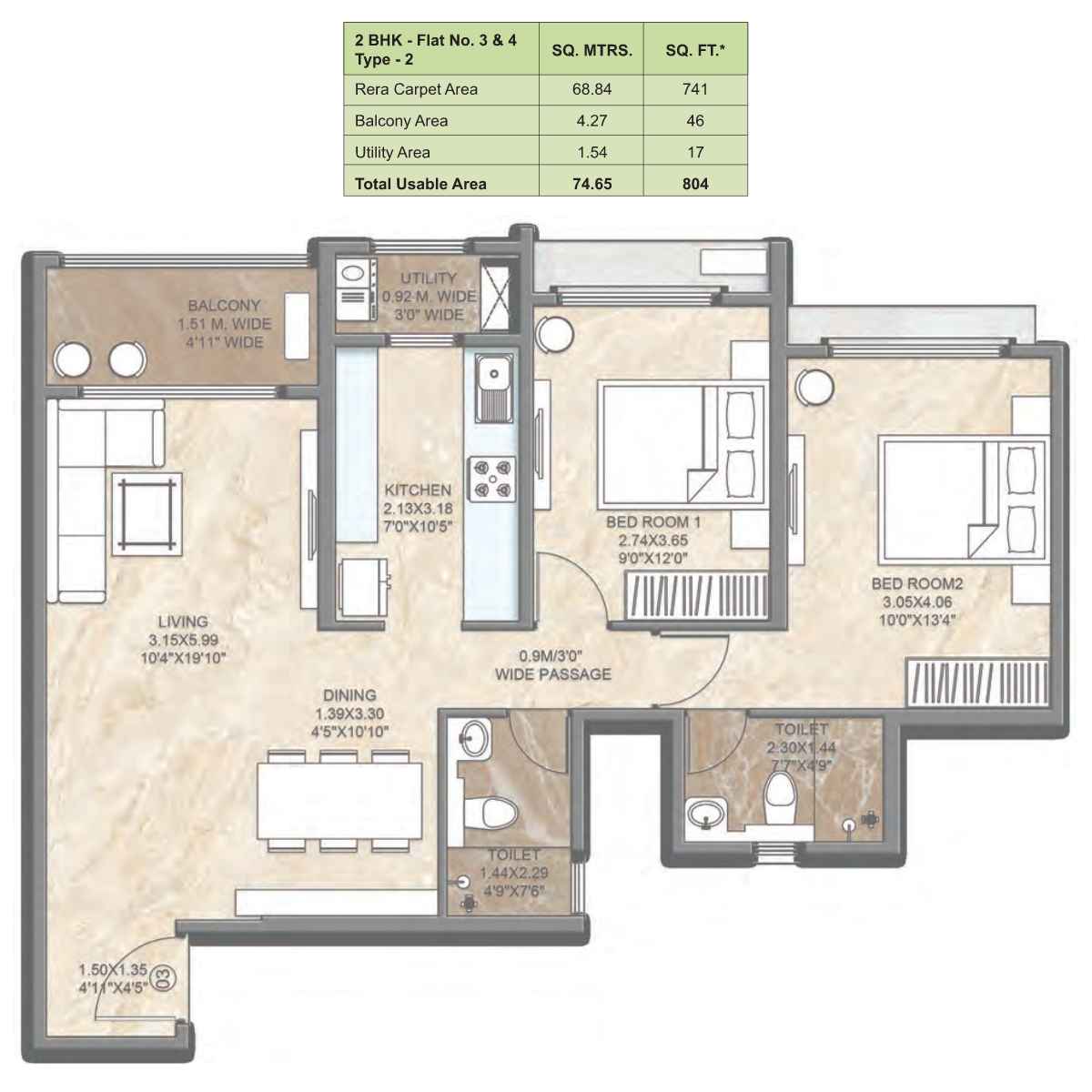 Dosti-Greenscape-Floor-Plan-Glade-2-BHK-804-Sqft